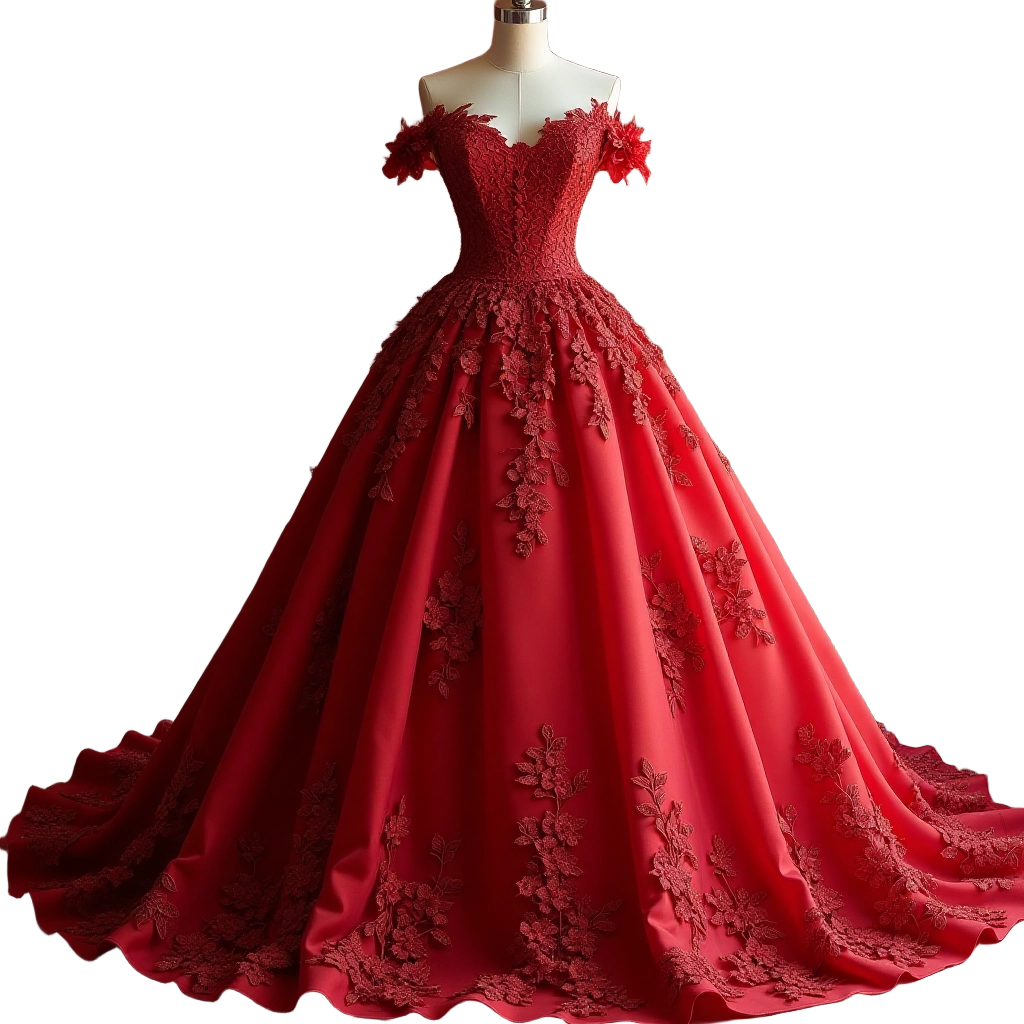 Red Lace Ball Gown